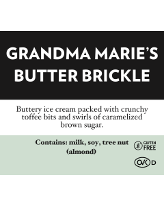 Grandma Marie's Butter Brickle Flavor Tag
